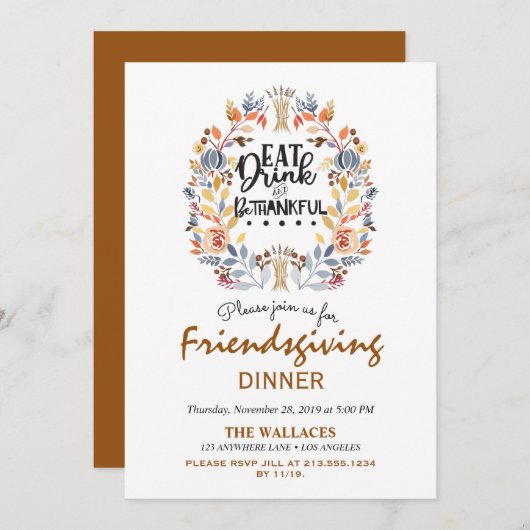 Essen Sie trinken und seien Sie dankbar Rustikal F Einladung (Vorne/Hinten)
