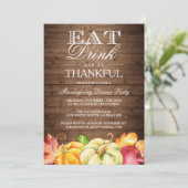 Essen Sie trinken und seien Sie dankbar | Rustisch Einladung (Stehend Vorderseite)