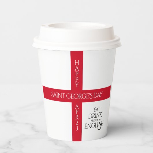 Essen Sie trinken und seien Sie englische St Georg Pappbecher (Rückseite)