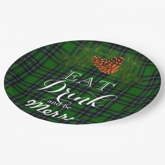 Essen Sie trinken und seien Sie froh-grün Büffel k Pappteller (Schrägansicht)