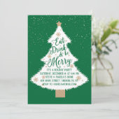 Essen Sie trinken und seien Sie froh, grüne Weihna Einladung (Stehend Vorderseite)