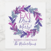 Essen Sie trinken und seien Sie froh Lila Weihnach Weinetikett (Einzelnes Label)