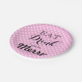 Essen Sie trinken und seien Sie froh | Polka-Punkt Pappteller (Schrägansicht)