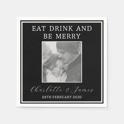 Essen Sie trinken und seien Sie frohe Hochzeitsfei Serviette (Vorderseite)