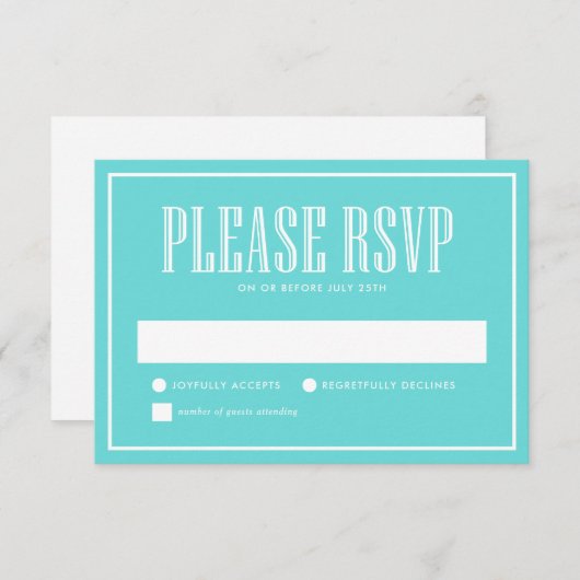 Essen Sie trinken und seien Sie Verheiratet Blue R RSVP Karte (Vorne/Hinten)