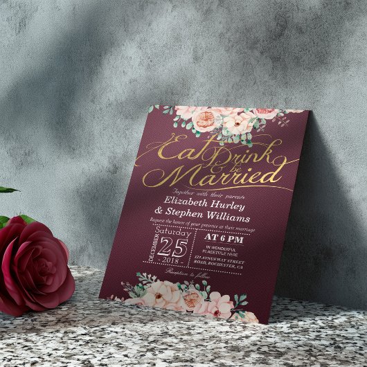 Essen Sie trinken und seien Sie Verheiratete Blume Einladung