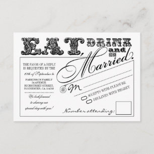 essen Sie trinken und verheiratet Hochzeit RSVP Karte