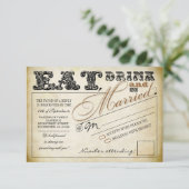 essen Sie trinken und verheiratet Hochzeit RSVP Karte (Stehend Vorderseite)