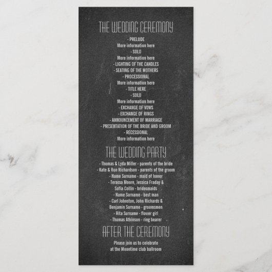 Essen Sie trinken und verheiratet Hochzeitsfeiern Programm (Rückseite)