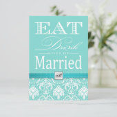 Essen Sie trinken und Verheiratet sein - Aquamarin RSVP Karte (Stehend Vorderseite)