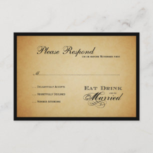 Essen Sie trinken und Verheiratet sein Hochzeit rs RSVP Karte