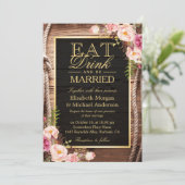 Essen Sie trinken und Verheiratet sein rustikale H Einladung (Stehend Vorderseite)