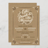 Essen Sie trinken und Verheiratete HochzeitKraft e Einladung (Vorne/Hinten)