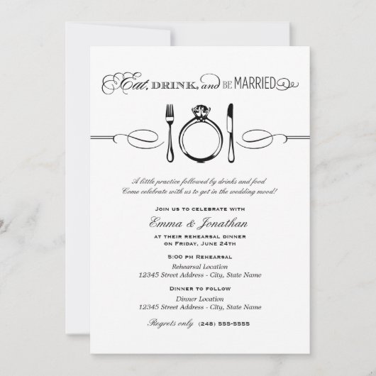 Essen Sie trinken und Verheiratete Probe essen Einladung (Vorderseite)