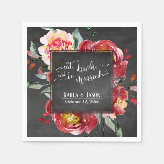 Essen Sie trinken und Verheiratete rote Blume auf Serviette (Vorderseite)