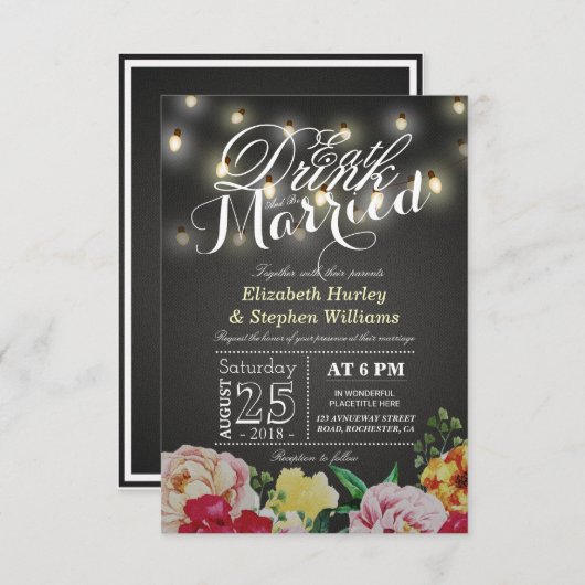 Essen Sie trinken und Verheiratete String Light Ch Einladung (Vorne/Hinten)
