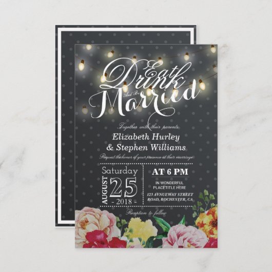 Essen Sie trinken und Verheiratete String Light Ch Einladung (Vorne/Hinten)