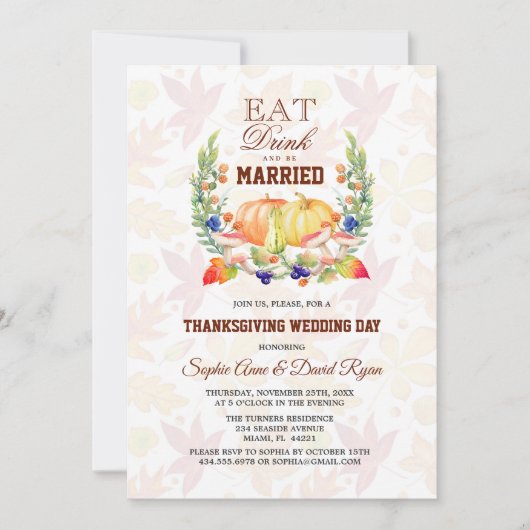 Essen Sie trinken und VERHEIRATETER Erntedank Hoch Einladung (Vorderseite)