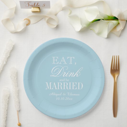 Essen Sie trinken & verheiratet sein hellblauen Ho Pappteller (Hochzeit)