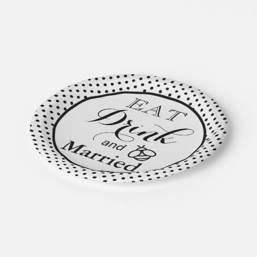 Essen Sie trinken, Verheiratet sein | polka dot pa Pappteller (Schrägansicht)