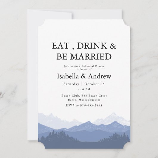 Essen Sie trinken & Verheiratete Probe am Abend Einladung (Vorderseite)
