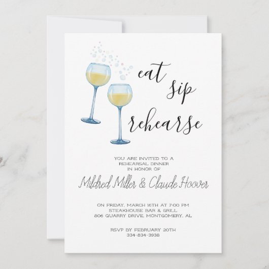 Essen Sip Rehearse - Probe Abendessen Einladung (Vorderseite)