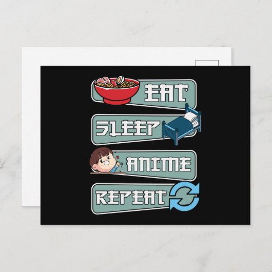 Essen Sleep Anime Wiederholung Japanisch | Kawaii Postkarte (Vorne/Hinten)