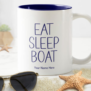 Essen Sleep Boat Kanonischer Kapitän Fischen Spaß Zweifarbige Tasse