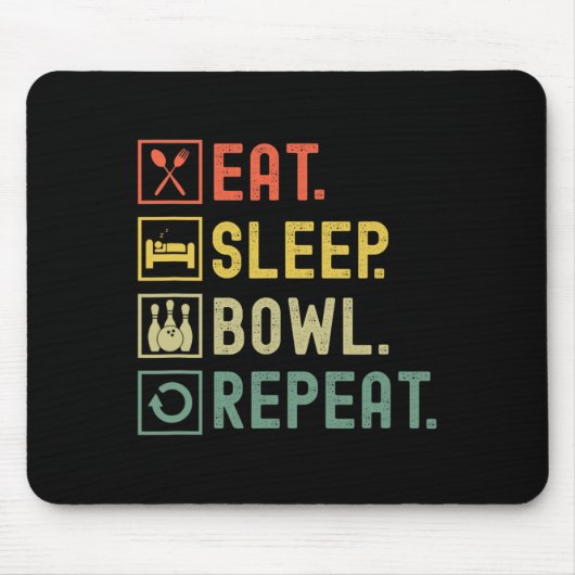 Essen Sleep Bowl Wiederholen Funny Bowling Bowler Mousepad (Vorne)