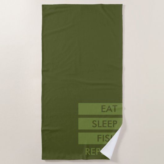 Essen Sleep Fish Wiederholung Army Green und Khaki Strandtuch (Vorderseite)
