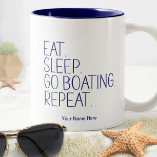 Essen Sleep Go Bootwiederholung Funny Captain Spaß Zweifarbige Tasse