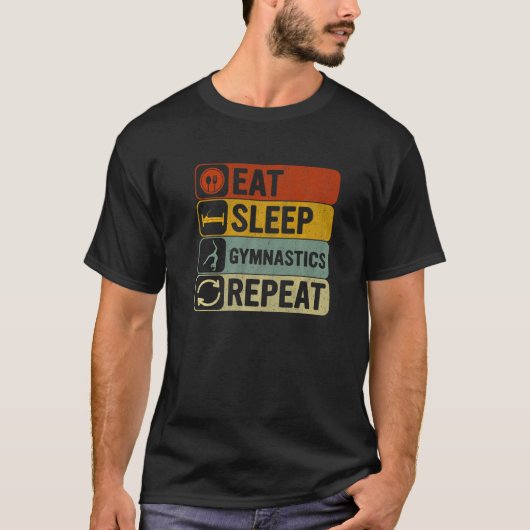 Essen Sleep Gymnastik Wiederholen Retro 60er 70er T-Shirt (Vorderseite)