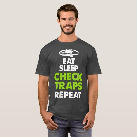 Essen Sleep Karo Traps Wiederholen Tiertrapper T-Shirt (Vorne ganz)