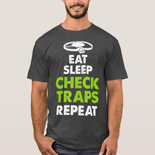 Essen Sleep Karo Traps Wiederholen Tiertrapper T-Shirt (Vorderseite)