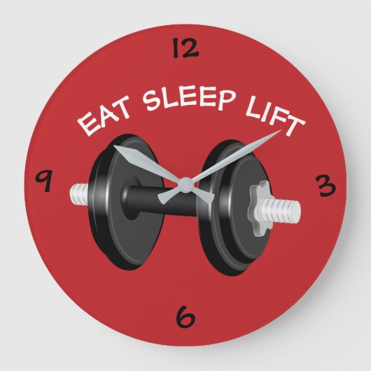 Essen Sleep Lift Barbell Workout Große Wanduhr (Vorderseite)