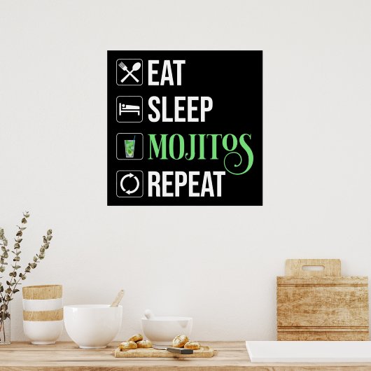 Essen Sleep Mojitos Wiederholung Poster (Küche)