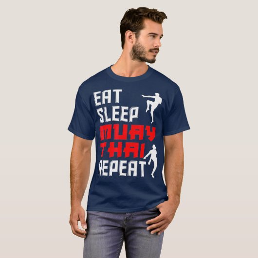 Essen Sleep Muay Thai Wiederholung Funny Muay Thai T-Shirt (Vorne ganz)