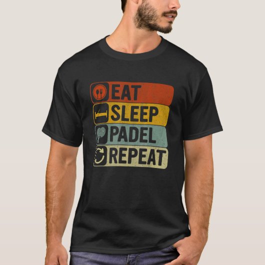 Essen Sleep Padel Wiederholung Retro 60er 70er Pad T-Shirt (Vorderseite)