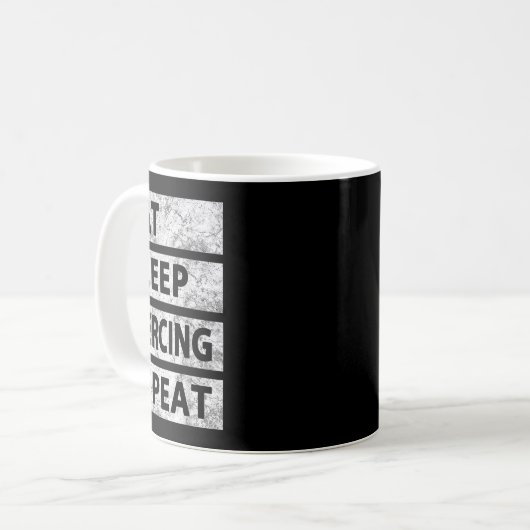 Essen Sleep Piercing Wiederholung Funny Piercing Kaffeetasse (Vorderseite Links)