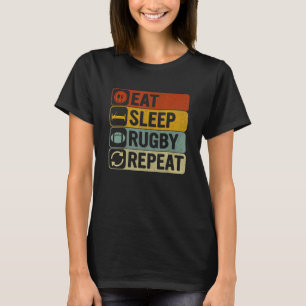 Essen Sleep Rugby Wiederholen Retro 60er 70er Cool T-Shirt