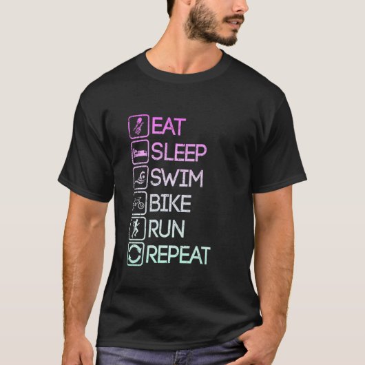 Essen Sleep Swim Bike Run Wiederholung Triathlon T-Shirt (Vorderseite)