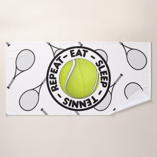 Essen Sleep Tennis Wiederholen mit Ball und Schläg Badehandtuch (Badehandtuch)