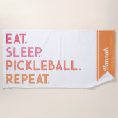 Essen Sleep Wiederholen Personalisiert Pickleball Strandtuch (Vorderseite)
