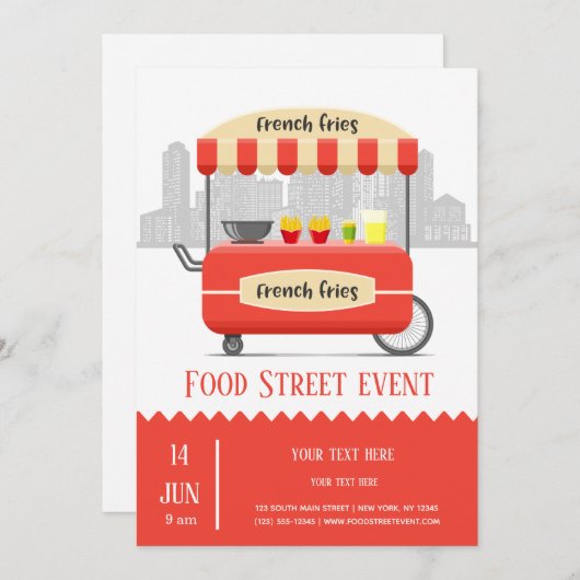 Essen Straße Pommes frites Einladung (Vorne/Hinten)