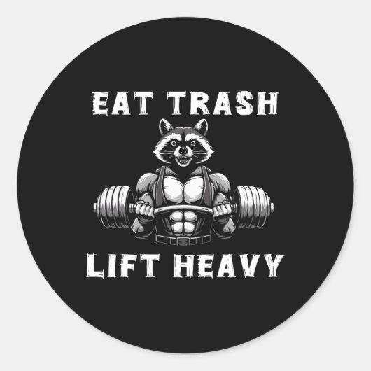 Essen Trash Lift Heavy Racoon Lifting Gym Fitness  Runder Aufkleber (Vorderseite)