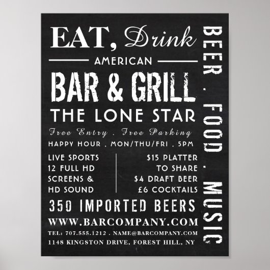 Essen, Trink Chalkboard, Pub/Brauerei Werbung Poster (Vorne)