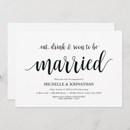 Essen, trinken, bald verheiratete, Engagement Part Einladung (Vorne/Hinten)