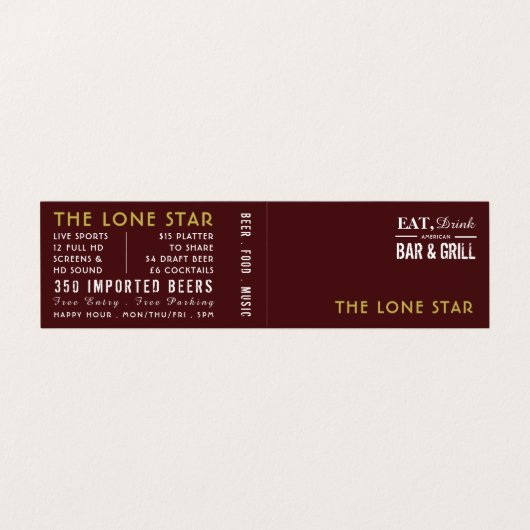Essen, trinken Bar & Grill, Pub/Brauerei, im Einze Visitenkarten (Außenseite Aufgefaltet)