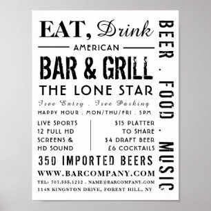 Essen, trinken Bar & Grill, Pub/Brauerei Werbung Poster