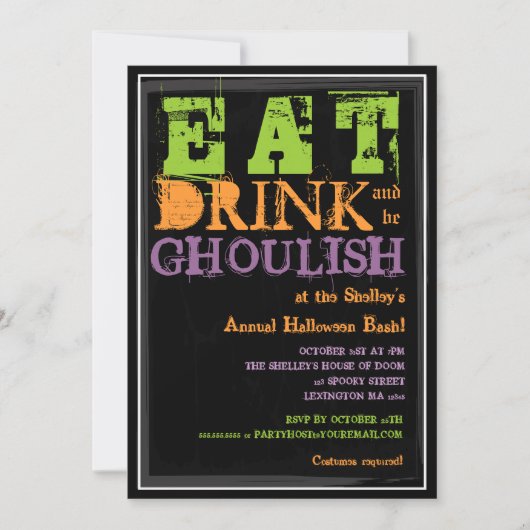 Essen, trinken & Be Ghoulish! Halloween-Party Einladung (Vorderseite)